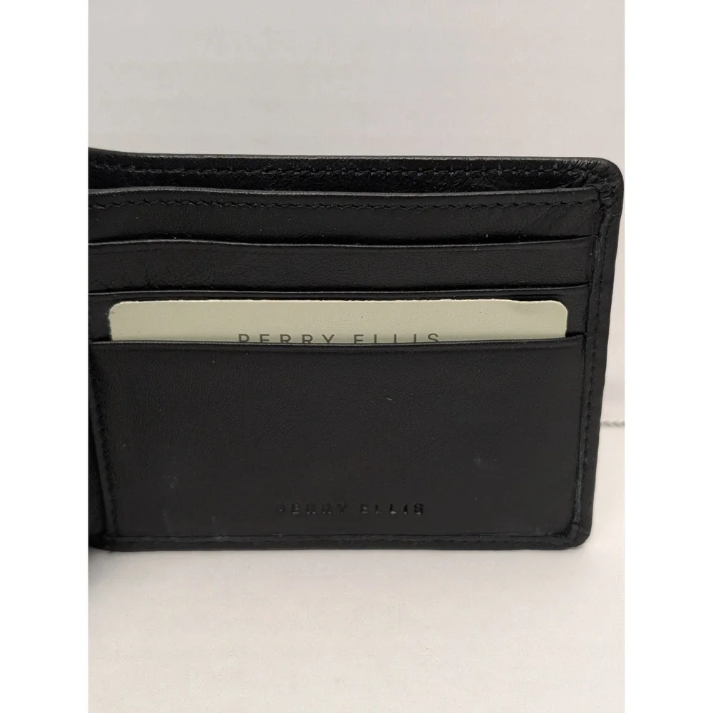 Perry Ellis Portfolio Passcase Leather Bifold Wallet Black Macy's NWT